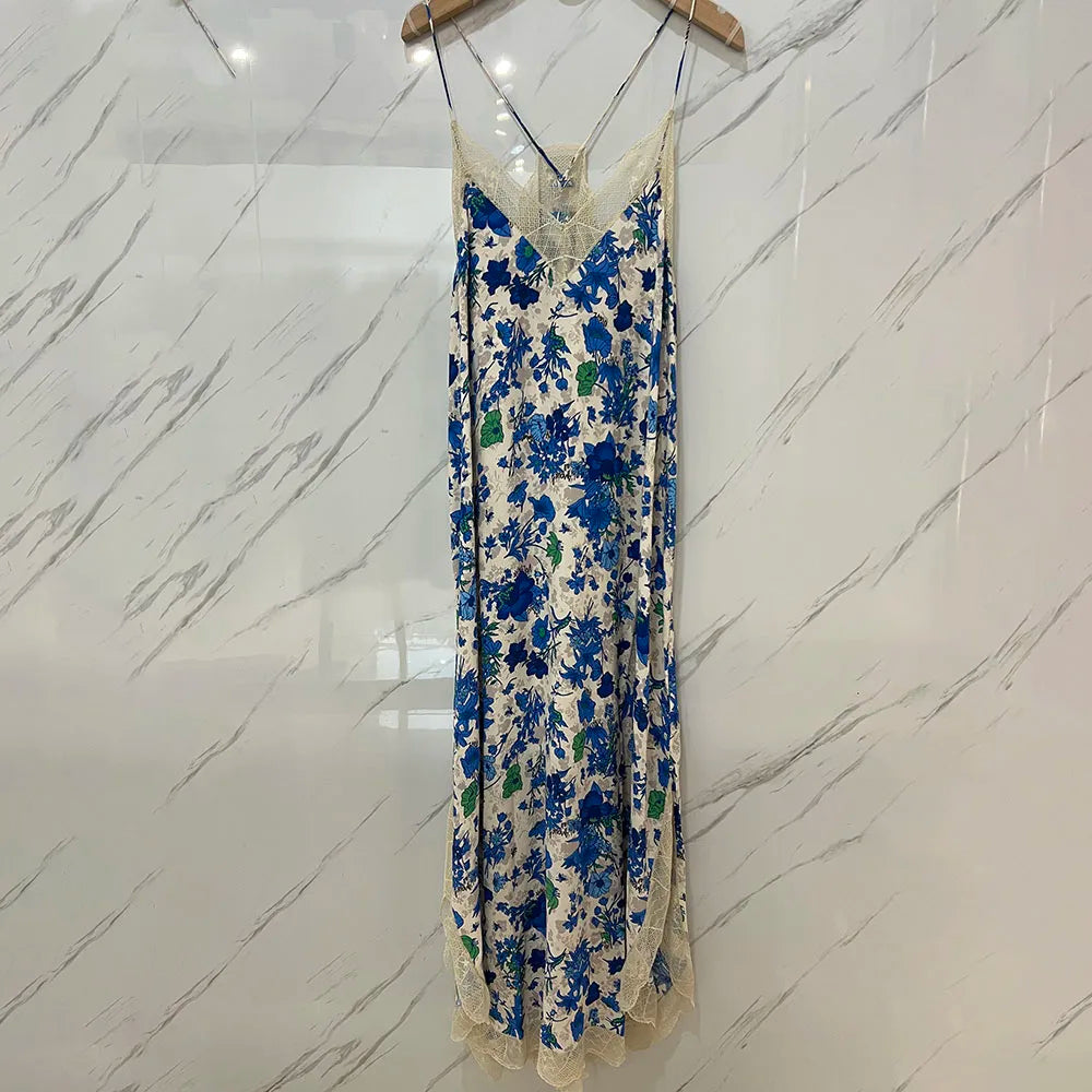 Elegant Lace V-Neck Silk Dress for Ladies - Pexav