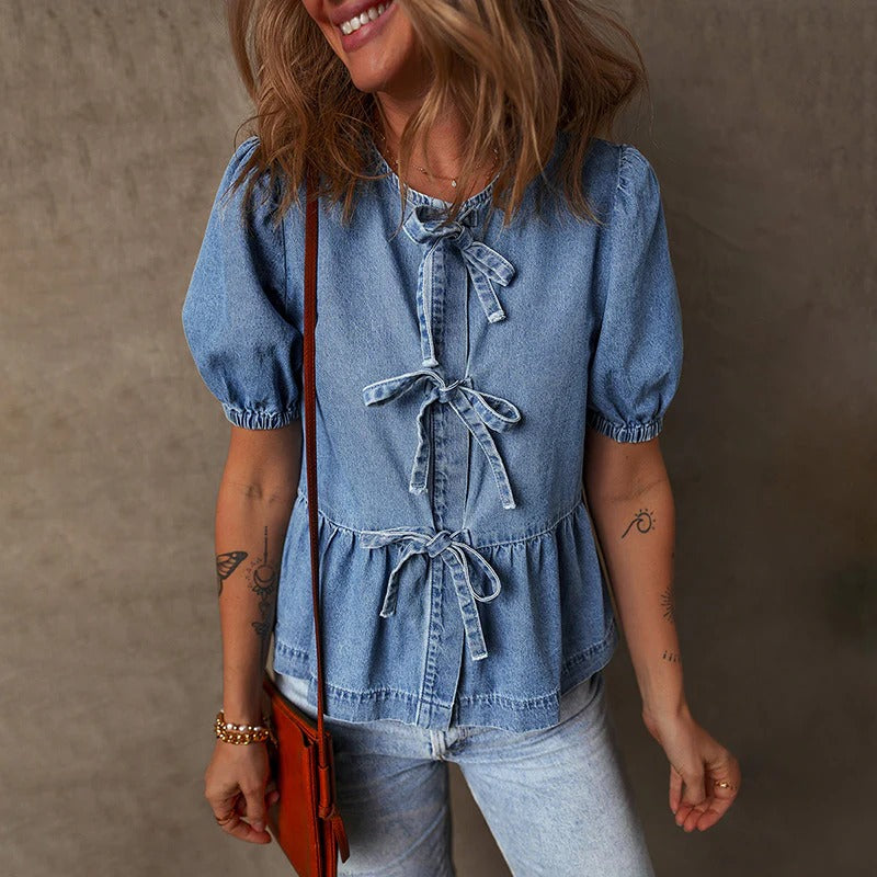 Classic Women's Button Down Denim Shirt - Olytrend
