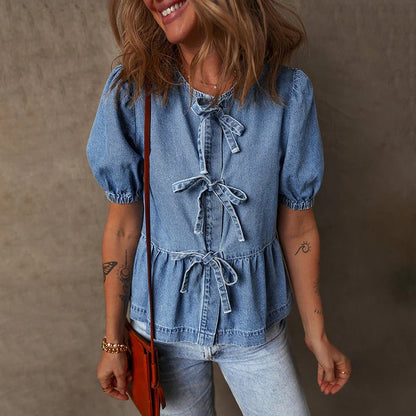 Classic Women's Button Down Denim Shirt - Olytrend