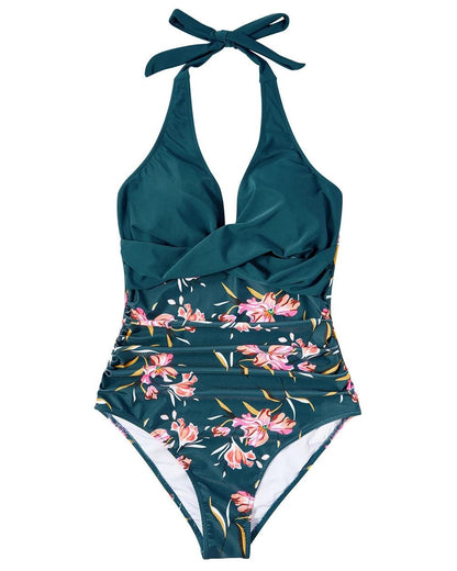 Women's Classic Halter Neck One Piece Swimsuit with Wrap Detail