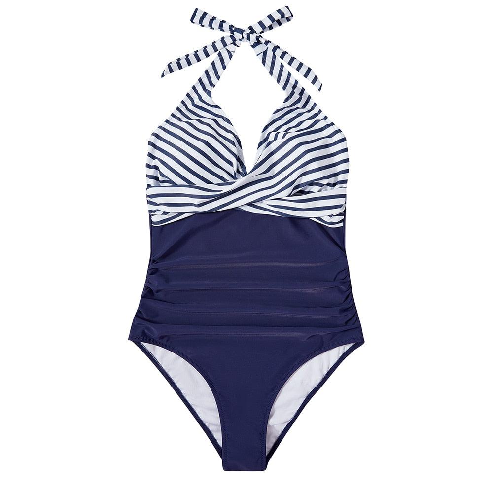 Women's Classic Halter Neck One Piece Swimsuit with Wrap Detail