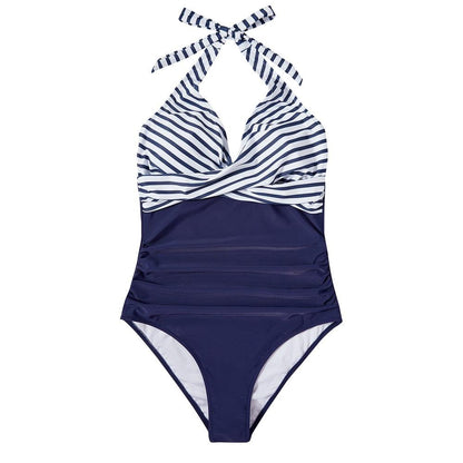 Women's Classic Halter Neck One Piece Swimsuit with Wrap Detail