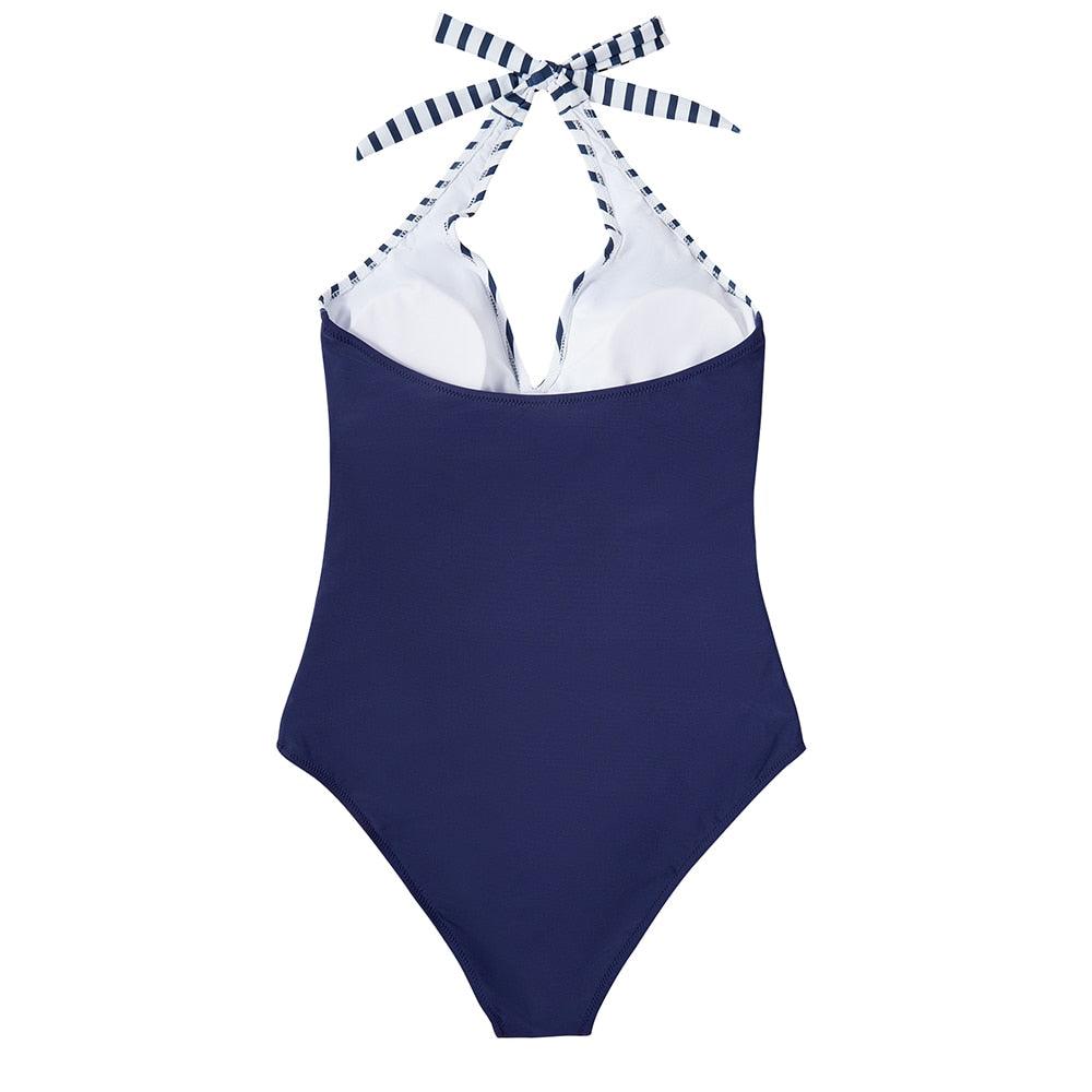 Women's Classic Halter Neck One Piece Swimsuit with Wrap Detail