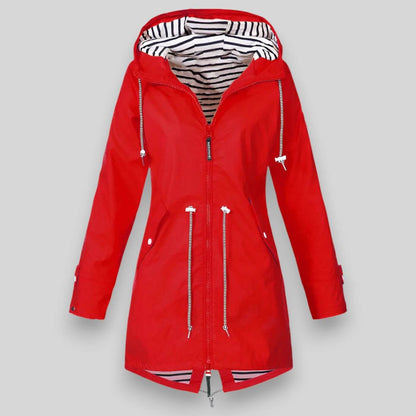 Waterproof Women's Hooded Raincoat with Adjustable Waist