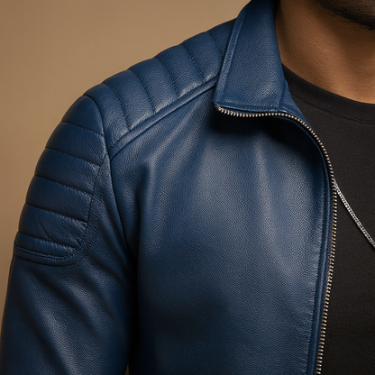 Luxury biker jacket for men with soft, breathable material and elegant design, perfect for business or casual occasions.