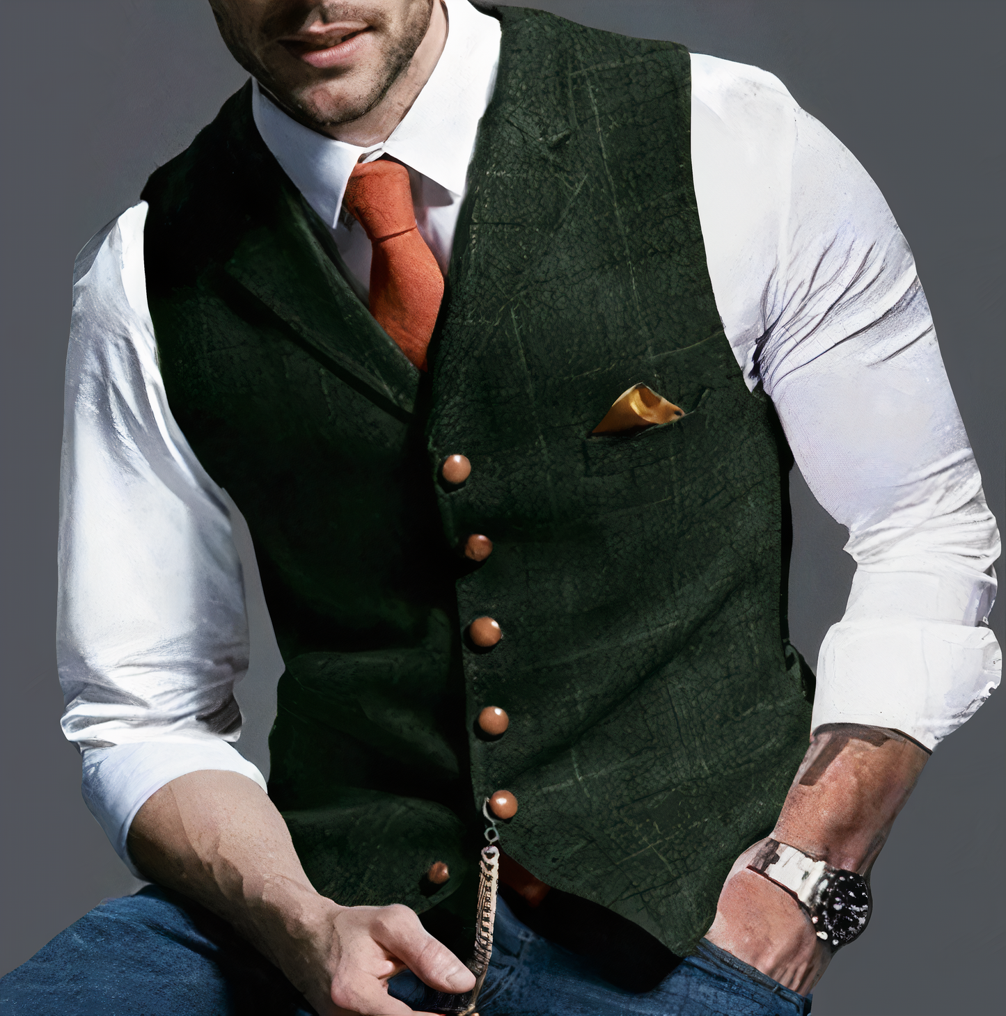 Luxury Checked Men's Gilet - Edward-Dark green-S-Nora Luxe