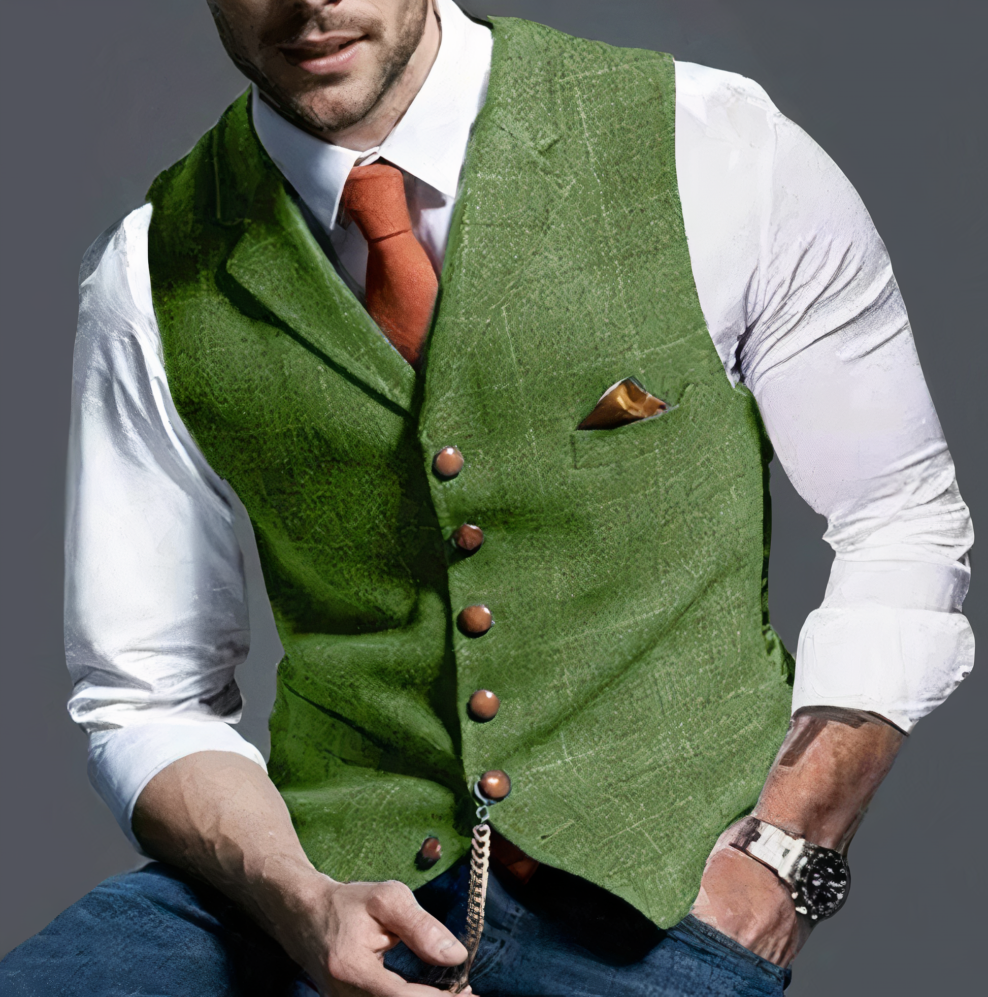 Luxury Checked Men's Gilet - Edward-Light green-S-Nora Luxe