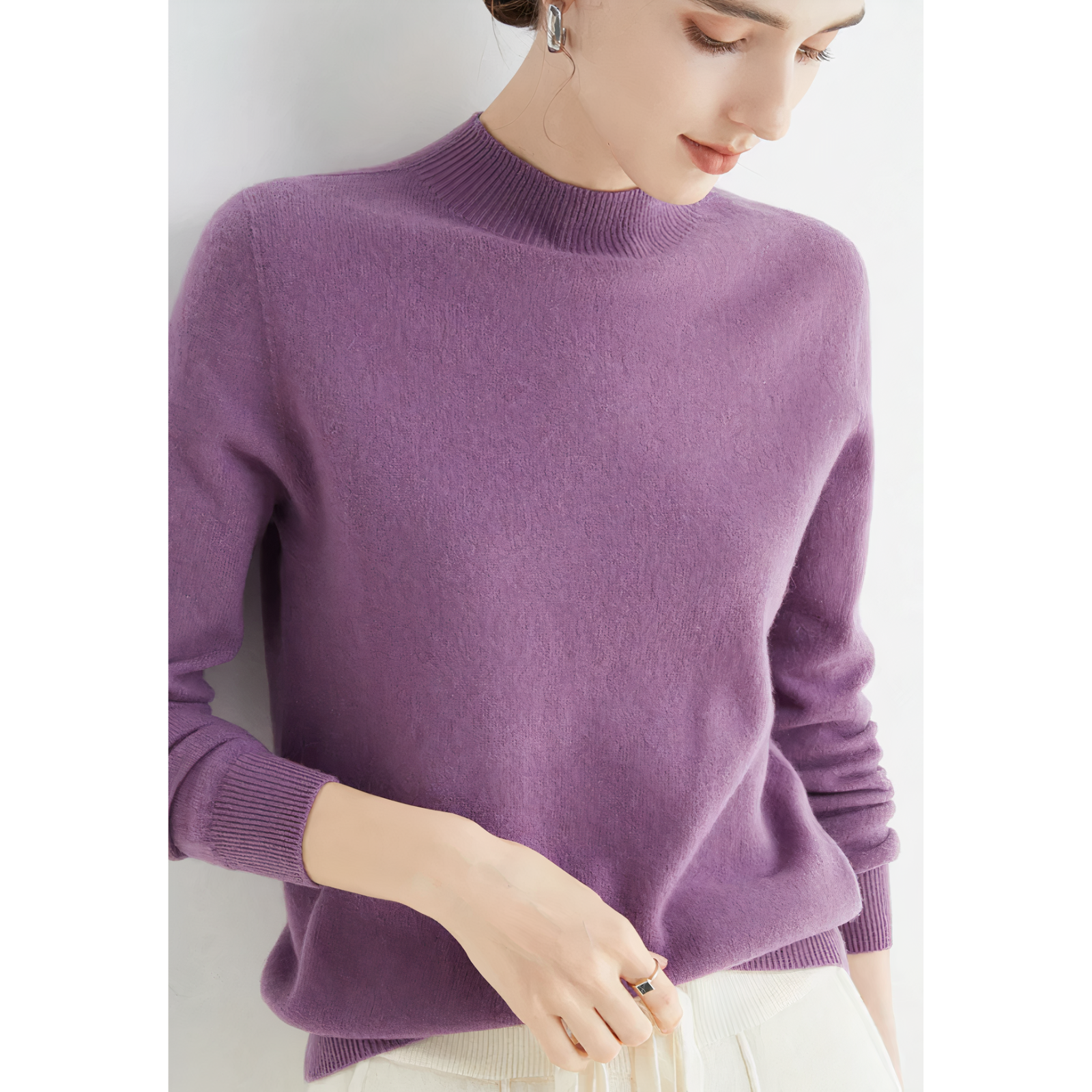 Luxury Knitted Cashmere Sweater for Women - Evelina-Violet-S-Nora Luxe