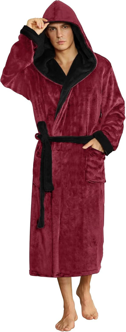 Luxury Men's Bathrobe - Robbie-Bordeaux/Black-S/M-Nora Luxe