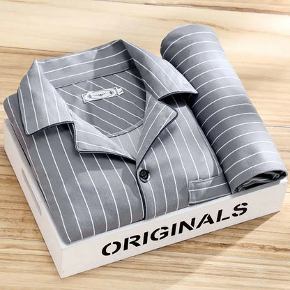 Luxury Men's Pyjama Set - Oliver-Grey Striped-L-The Livary