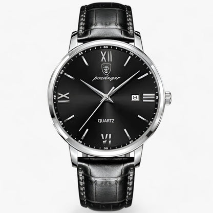 Luxury Men's Watch with Leather Strap – Adrien-Silver Black-The Livary