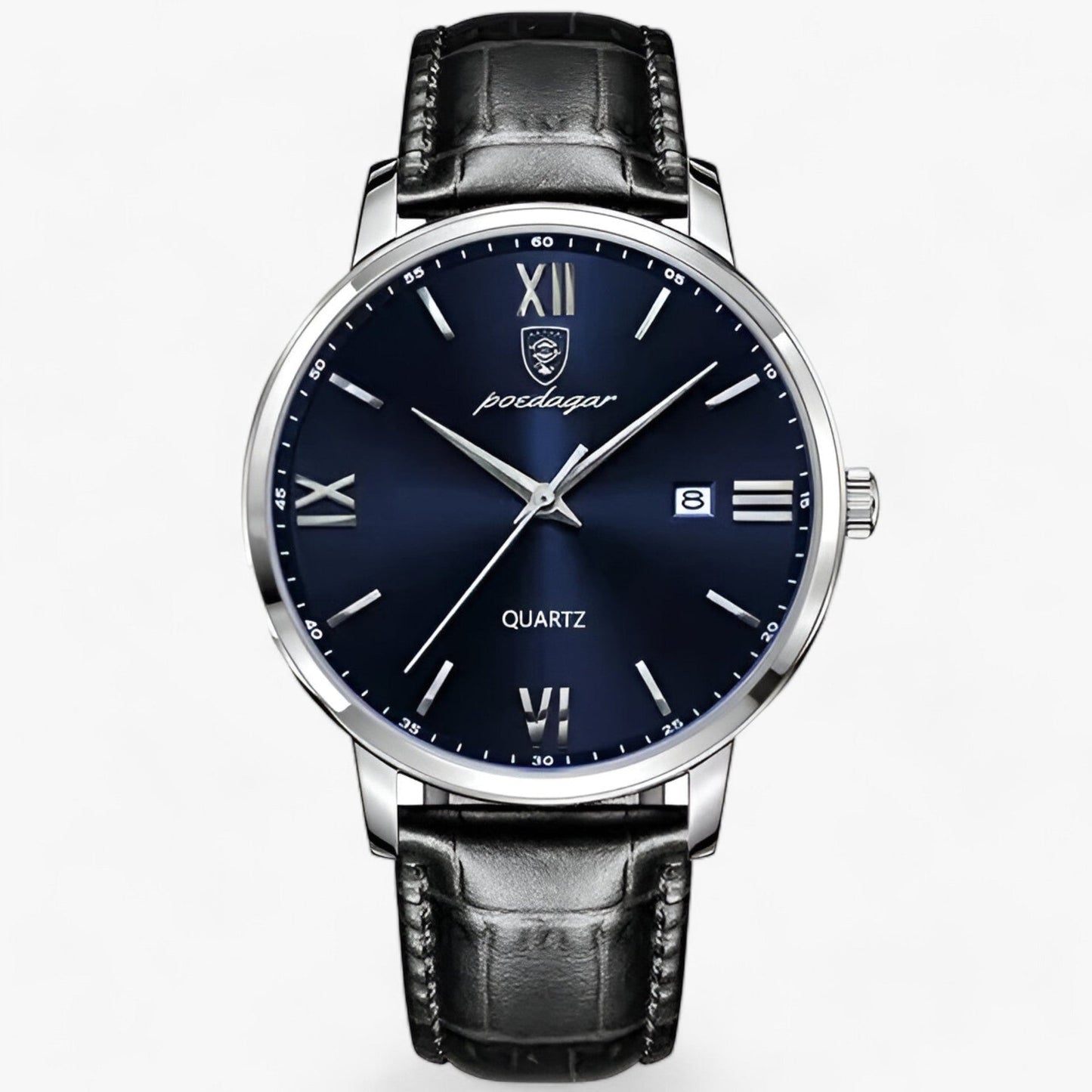 Luxury Men's Watch with Leather Strap – Adrien-Silver Blue-The Livary