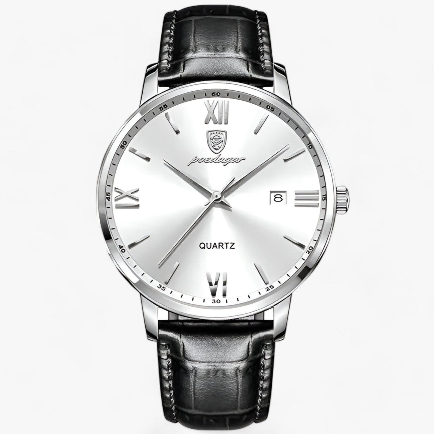 Luxury Men's Watch with Leather Strap – Adrien-Silver White-The Livary
