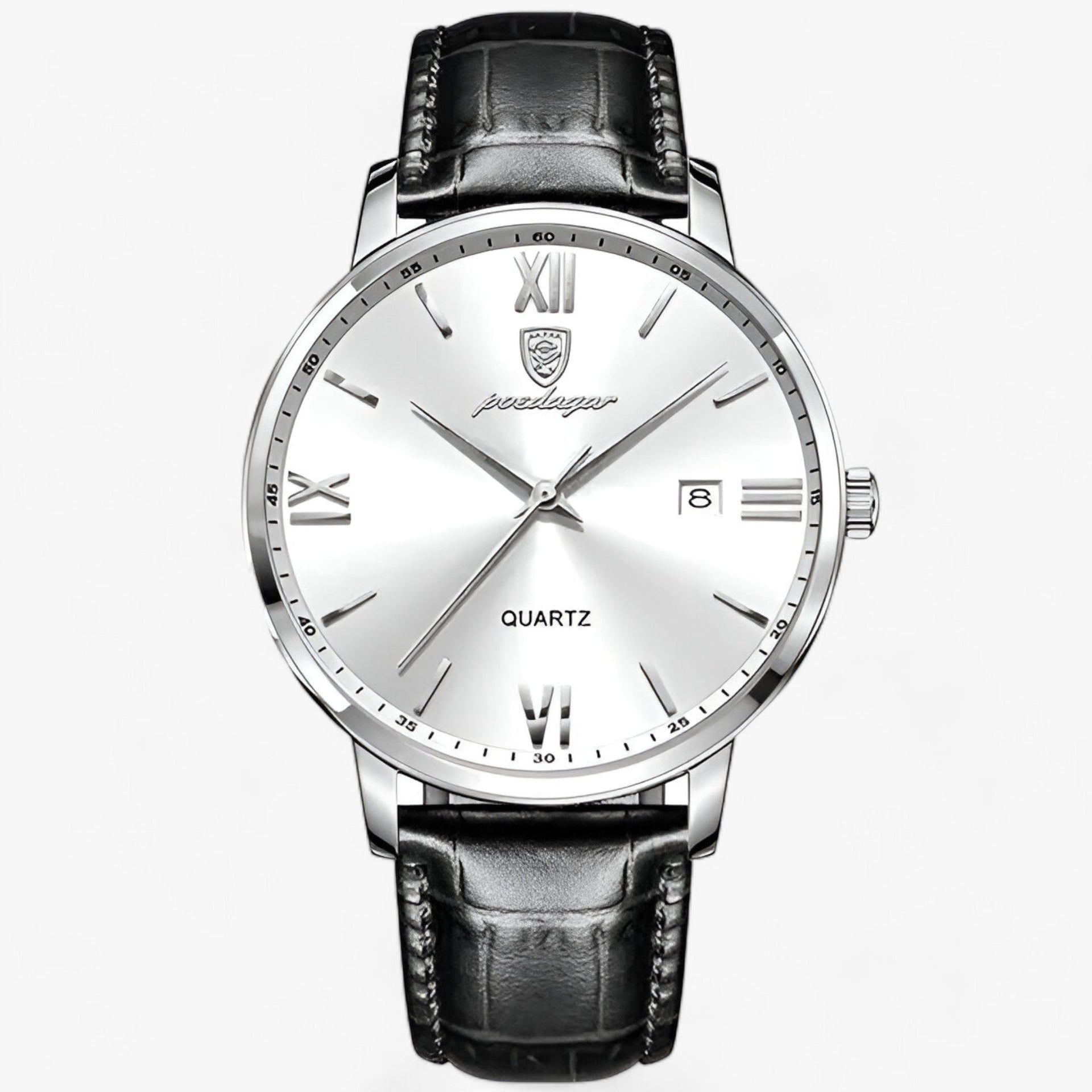 Luxury Men's Watch with Leather Strap – Adrien-Silver White-The Livary