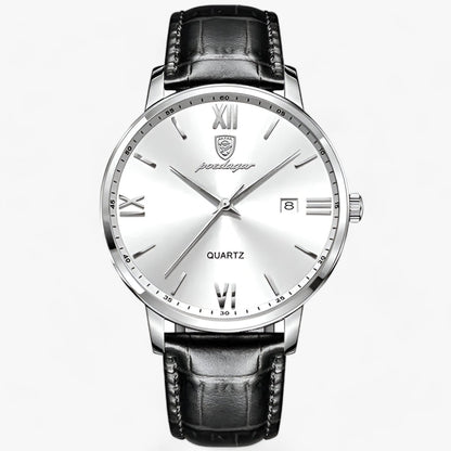 Luxury Men's Watch with Leather Strap – Adrien-Silver White-The Livary