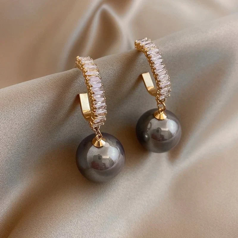 Elegant Pearl Drop Earrings with Cubic Zirconia - Pexav