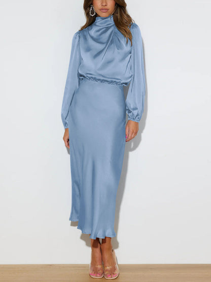 Luxury Satin Dress - Evelina-Blue-S-Nora Luxe