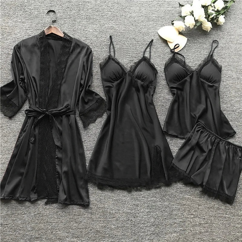 Luxury Satin Nightdress Set - Aurora-Black-XS-Nora Luxe