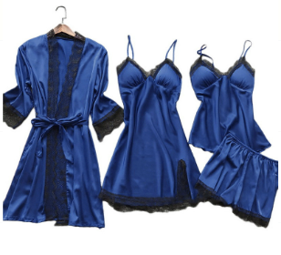 Luxury Satin Nightdress Set - Aurora-Dark blue-XS-Nora Luxe