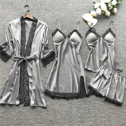 Luxury Satin Nightdress Set - Aurora-Gray-XS-Nora Luxe