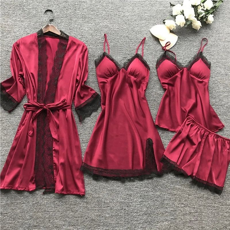 Luxury Satin Nightdress Set - Aurora-Red-XS-Nora Luxe
