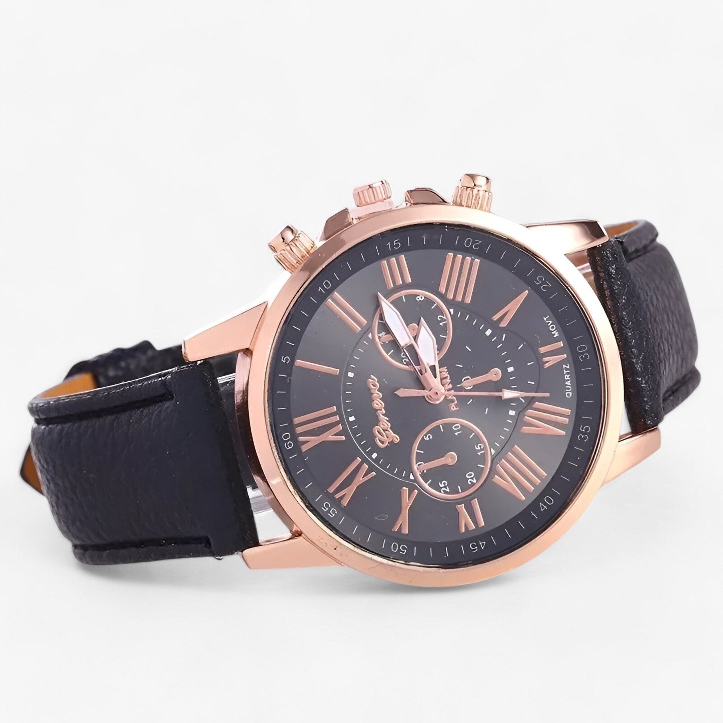 Luxury Waterproof Women's Watch with Leather Strap - Camille-Black-The Livary