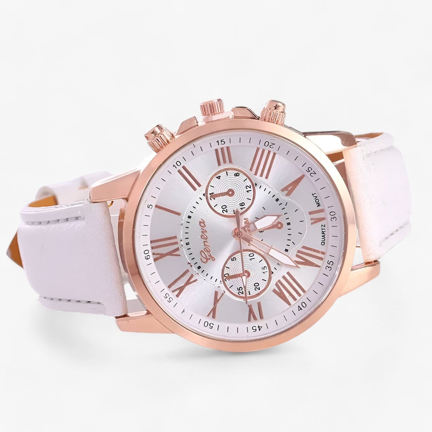Luxury Waterproof Women's Watch with Leather Strap - Camille-White-The Livary