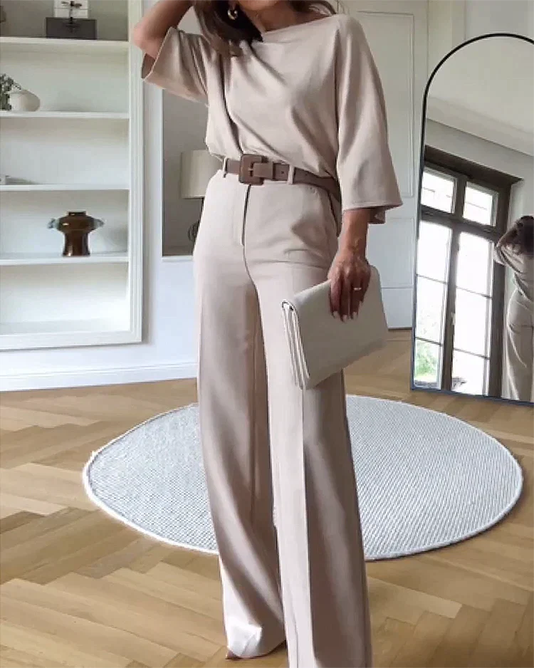 Image of Lynne | Women's Wide Leg Belted Two-Piece Set