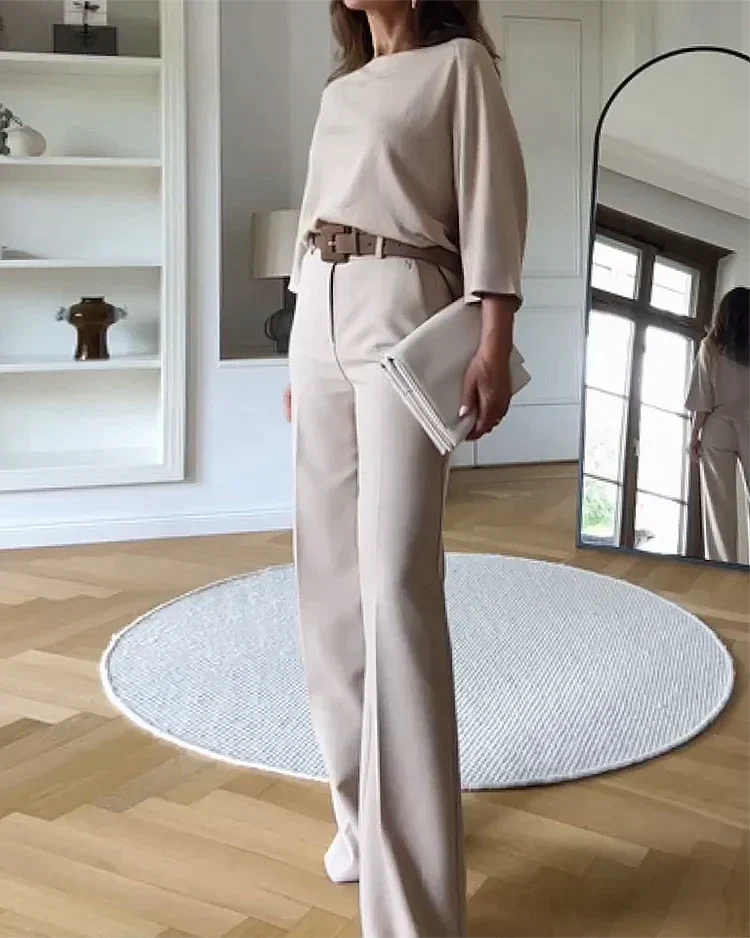 Image of Lynne | Women's Wide Leg Belted Two-Piece Set