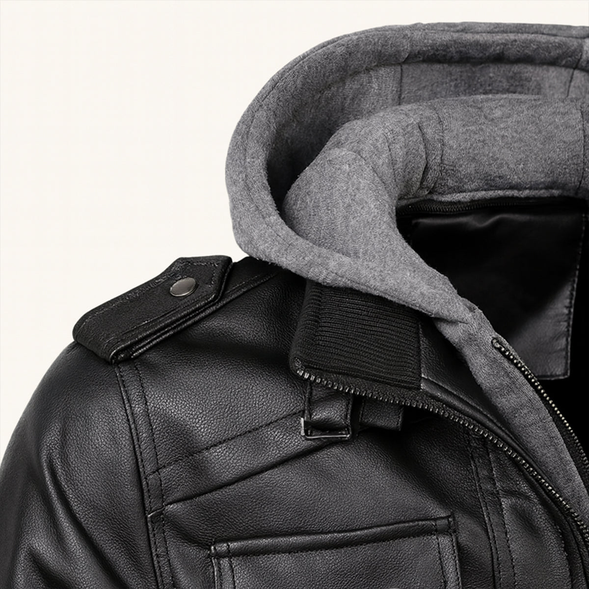 Classic Mens Vintage Leather Hoodie Jacket with Pockets