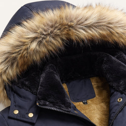 Warm Men's Hooded Parka Jacket with Faux Fur Collar