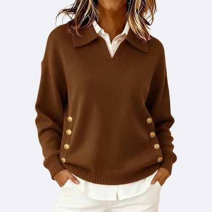 Classic Fit Women's Button Collar Sweater - Olytrend