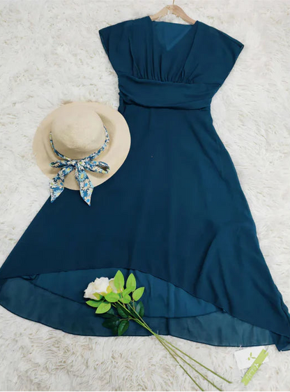 Image of Mackenzie | Women's V-Neck A-Line Midi Dress