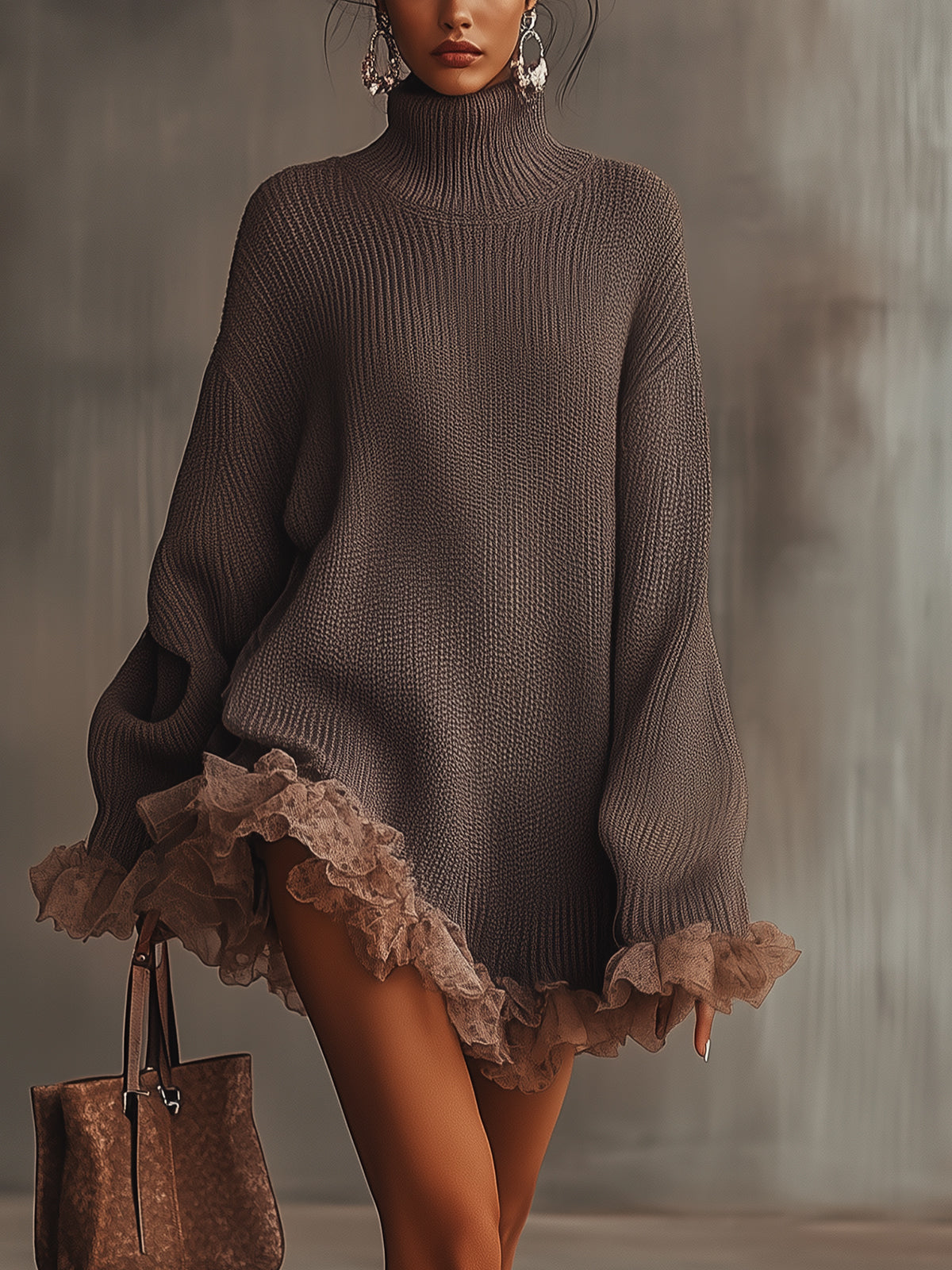 Cozy Women's Oversized Crew Neck Mini Dress Sweater - Olytrend