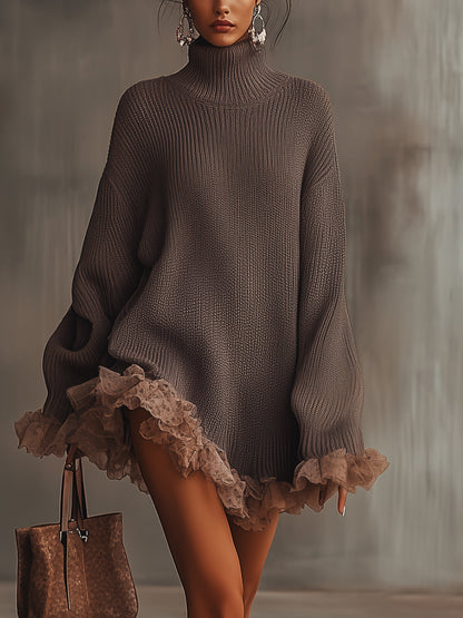 Cozy Women's Oversized Crew Neck Mini Dress Sweater - Olytrend