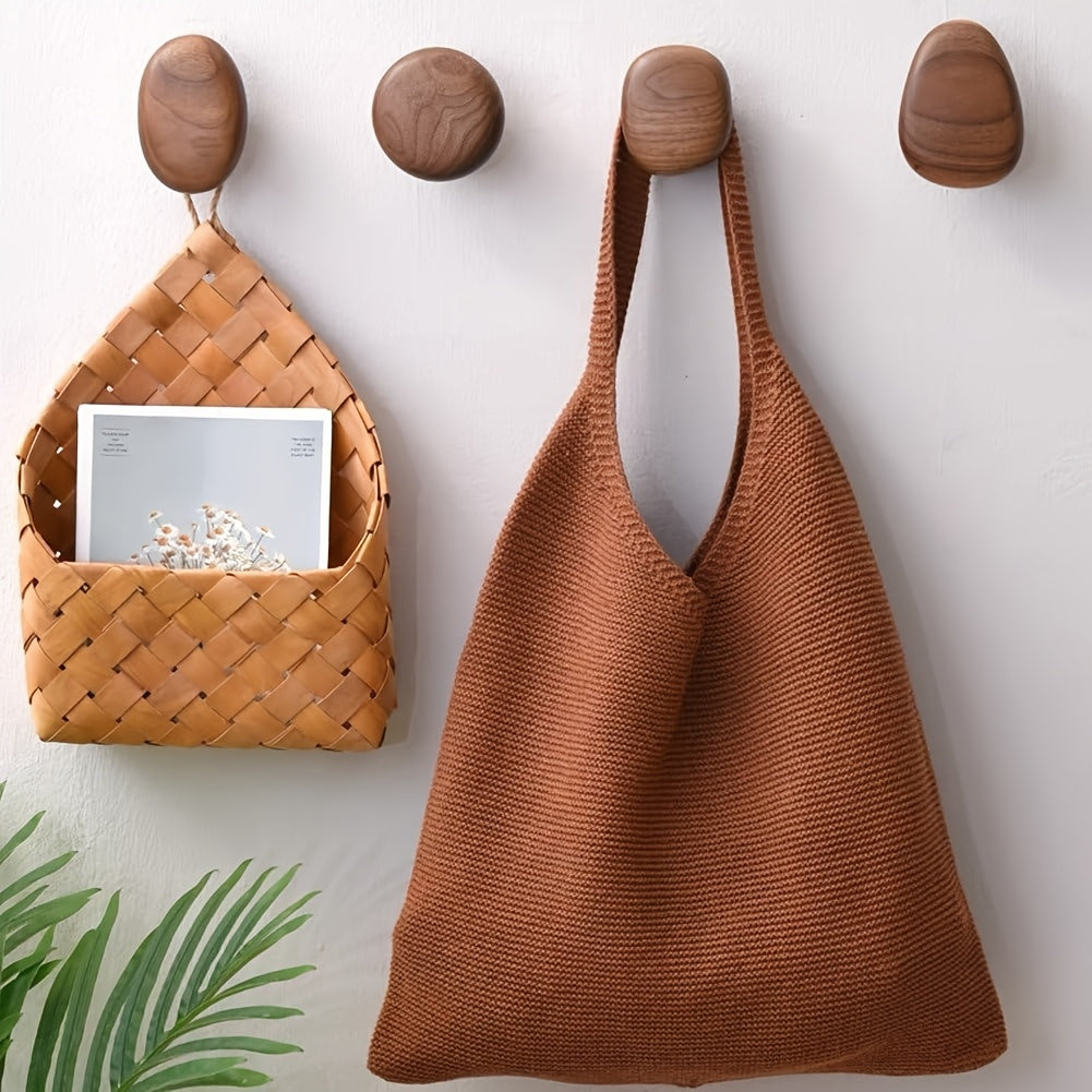 Simple Natural Wood Wall Hooks With Stone Design - Nocini