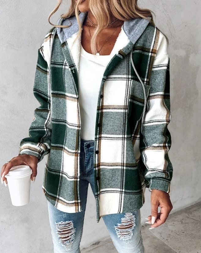 Warm Women's Plaid Hoodie Winter Coat - Nocini
