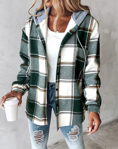 Warm Women's Plaid Hoodie Winter Coat - Nocini