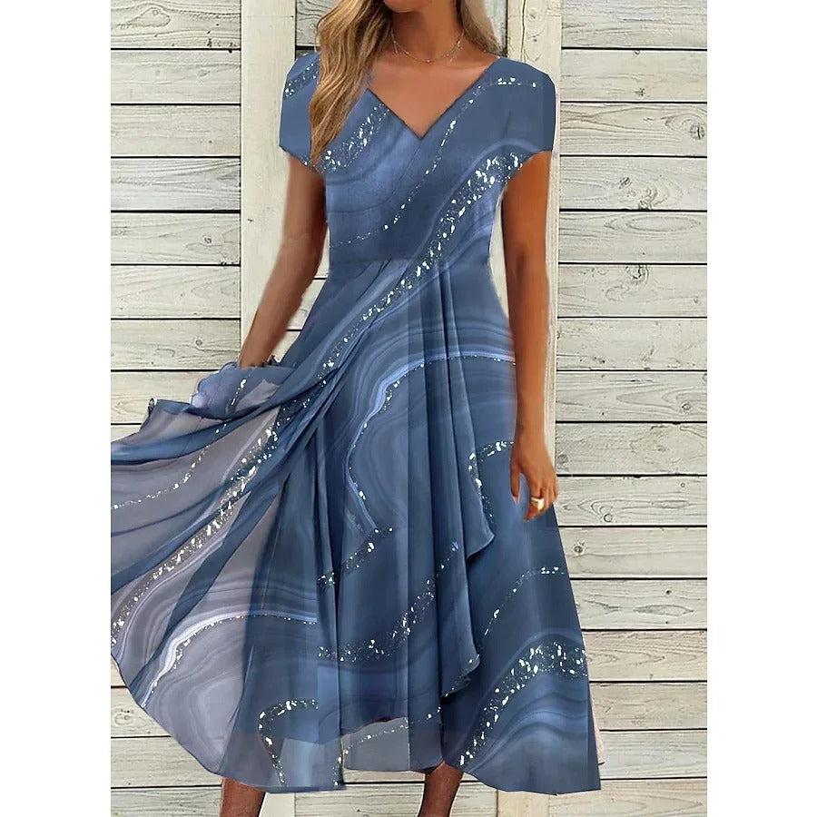 Women's V-Neck Knee Length Dress - Olytrend