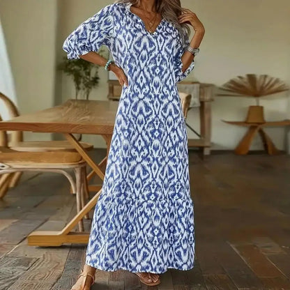Ladies Floral Long Maxi Dress with Ruffled Hem Sleeves