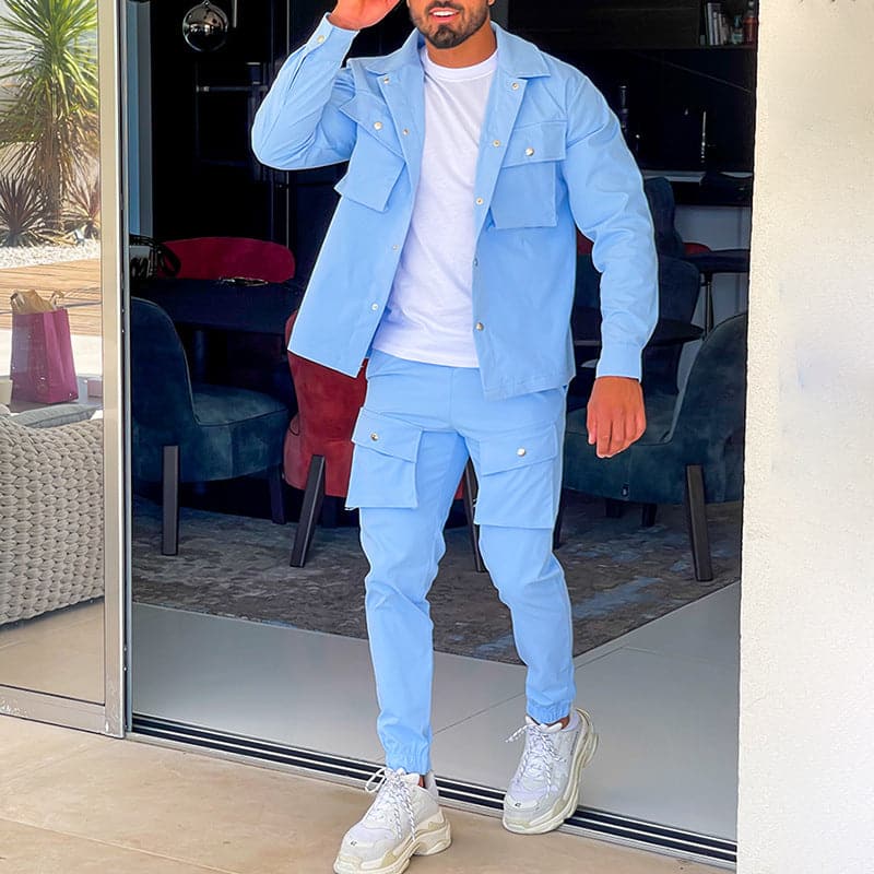 Men's Casual Jacket and Cargo Pants Set