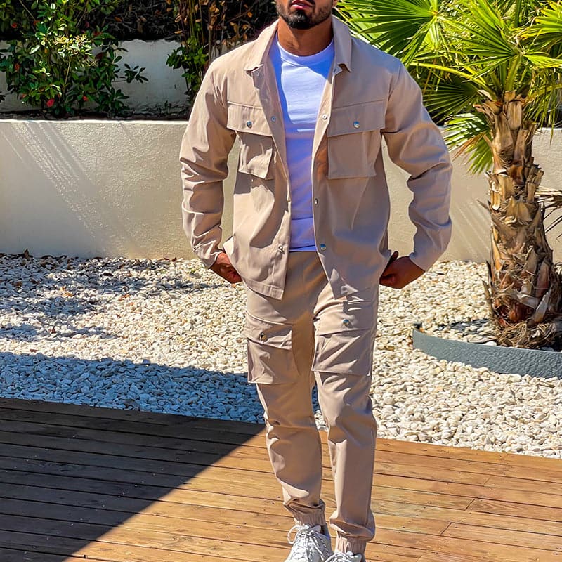 Men's Casual Jacket and Cargo Pants Set