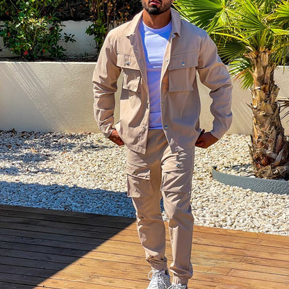 Men's Casual Jacket and Cargo Pants Set