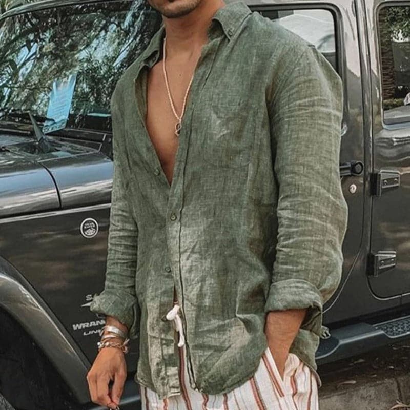 Casual Linen Long Sleeve Men's Shirt