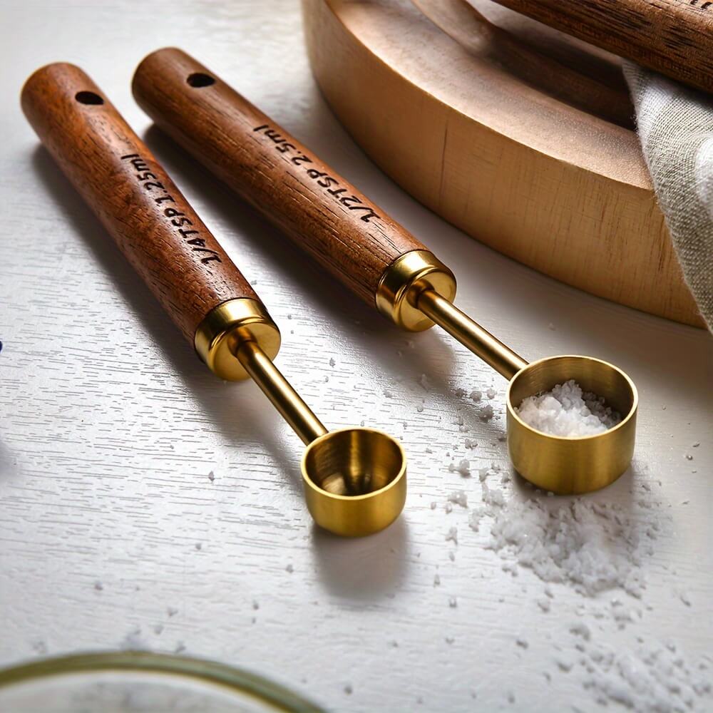 Rustic Wood and Brass Measuring Spoon Set