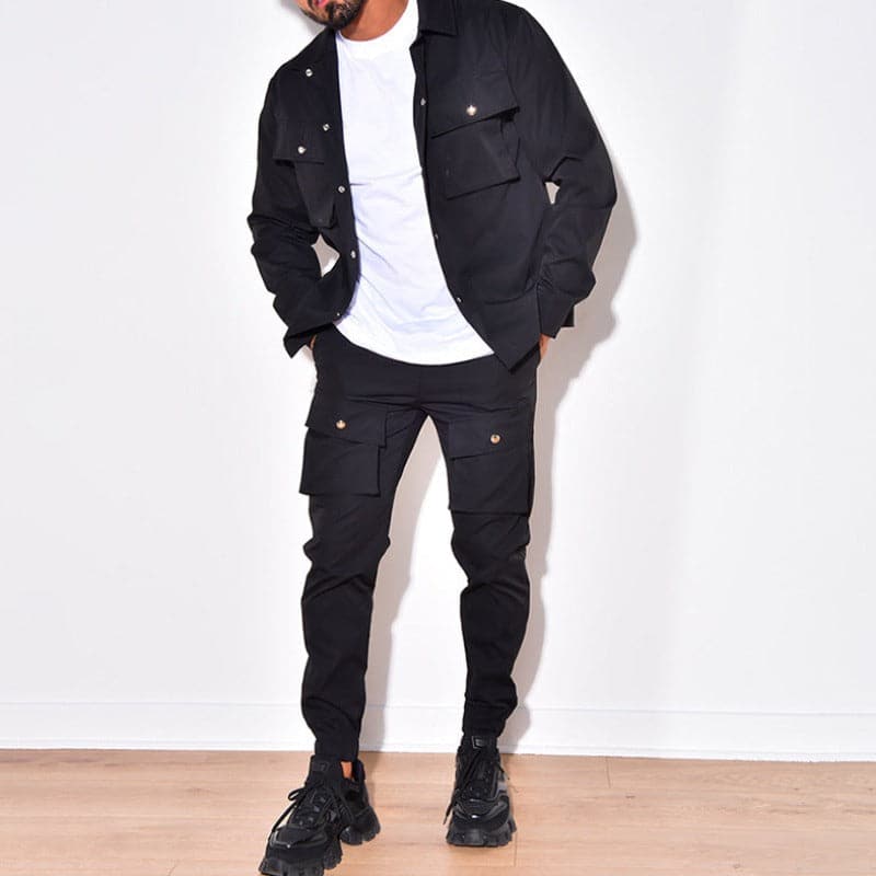 Men's Casual Jacket and Cargo Pants Set