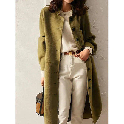 Women's Long Wool Coat with Wide Lapels - Nocini