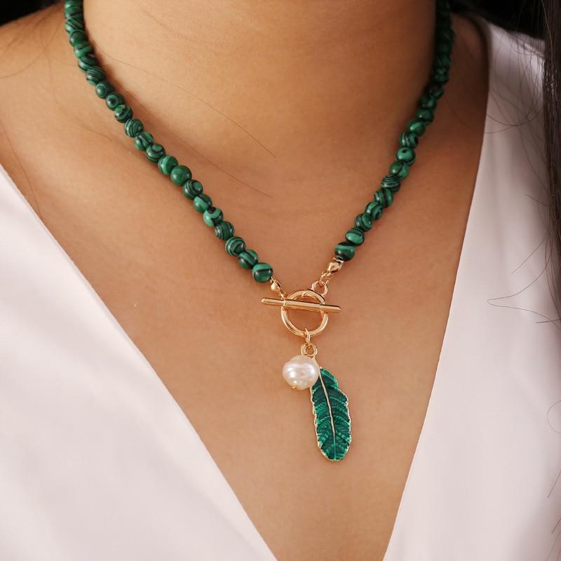 Green Stone Natural Pendant Necklace - Pexav