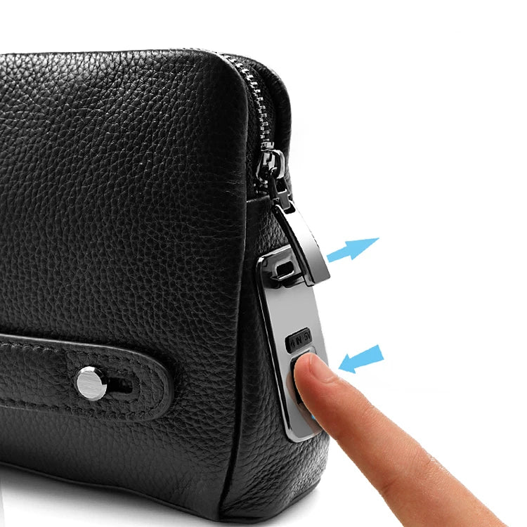 Secure Men's Leather Wallet Clutch with Lock - Dark Blue