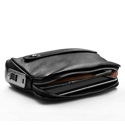 Secure Men's Leather Wallet Clutch with Lock - Dark Blue